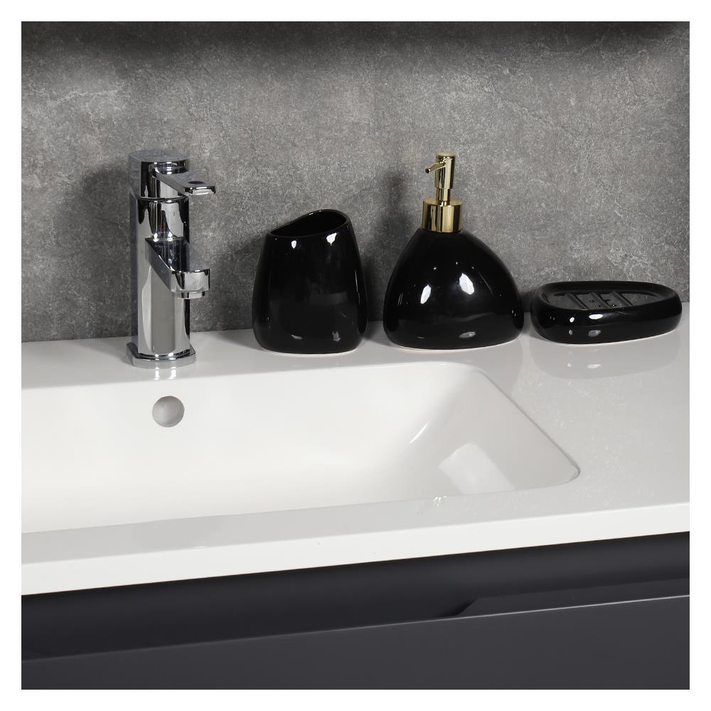 HomeBase MOYA Bộ đồ dùng nhà tắm 3 miếng bằng gốm HZ2010159 W11,5xH16xD9 màu đen
