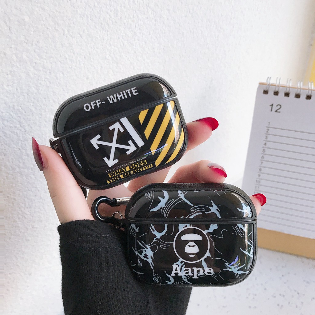 Vỏ Bảo Vệ Hộp Sạc Tai Nghe airpods pro bluetooth Không Dây In Logo Off white/ Aape Thời Trang