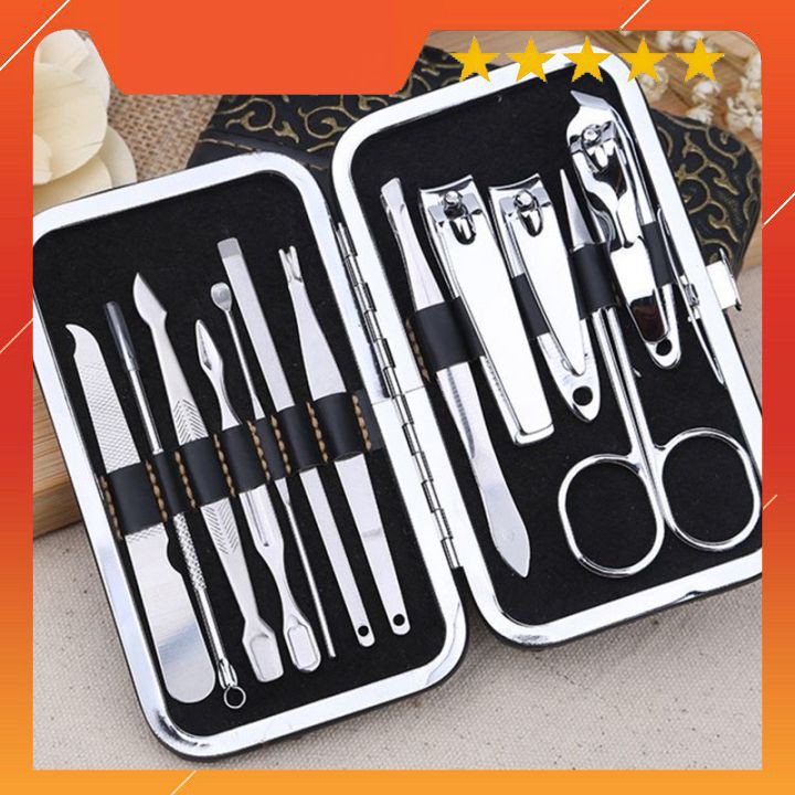 Bộ 12 món Kiềm Cắt, Bấm Móng Tay, Lấy Ráy Tai, Que Nặn Mụn, Kéo Tỉa Lông Mày Inox 12 món