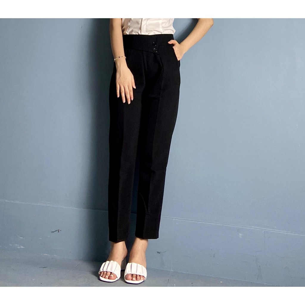 Quần baggy 2 cúc vạt lệch khóa sườn