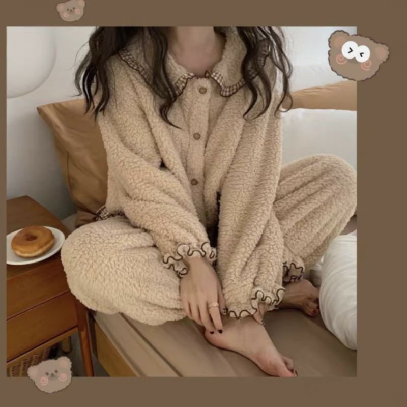 Bộ Ngủ nữ lông Phối Túi Kẻ Caro💜chất lông mịn, ấm áp, giữ nhiệt tốt💜Bộ thu đông mặc nhà☘️Hàng loại 1☘️2 lớp🌸Unisex <50kg