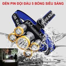 Đèn Pin FREESHIP Đèn Pin Đội Đầu 5 Bóng Cực Sáng Kèm Pin Sạc