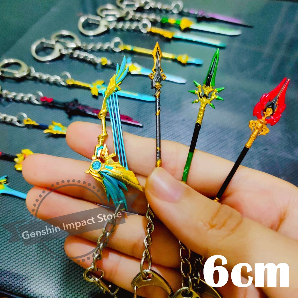 6cm 12cm Móc khoá kim loại mô hình trang bị Genshin Impact trấn phái đoạn thảo, răng nanh, hộ ma, bàn nham, thiên không