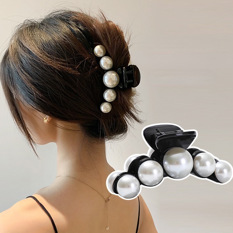 Kẹp tóc cá mập đính ngọc trai nhân tạo thời trang cho nữ