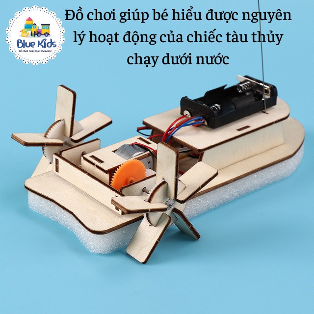 Đồ Chơi Khoa Học Giáo Dục STEAM Tự Làm Tàu Thủy Chạy Dưới Nước Bằng Gỗ Cho Bé