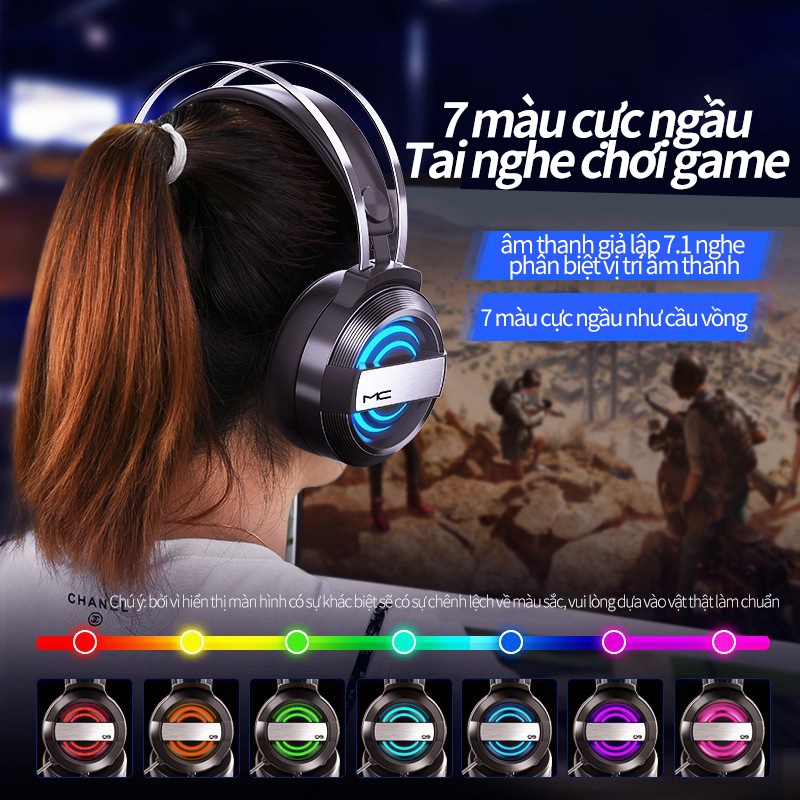 Tai nghe chụp tai máy tính GAMING MC Q9 có đèn LEDđổi màu,Micro tăng cường khả năng khử ồn,Thích hợp máy tính cây laptop