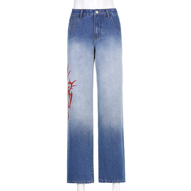 Quần denim in họa tiết rồng cá tính dành cho nữ