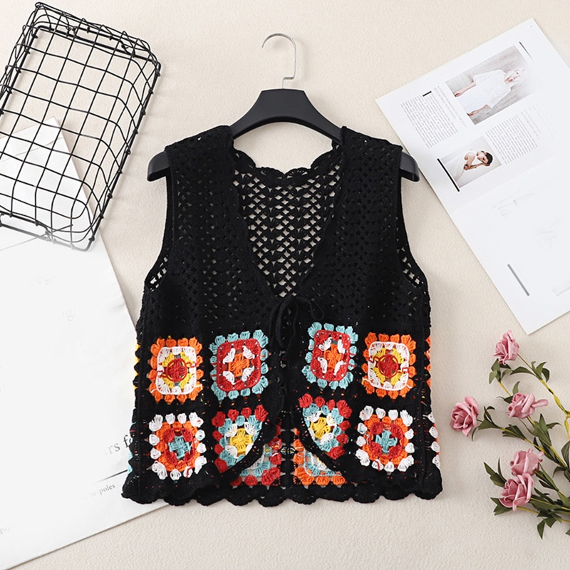 Brroa Áo Khoác Cardigan Dệt Kim Không Tay Cột Dây Phía Trước Họa Tiết Kẻ Sọc Nhiều Màu Sắc Dân Tộc Shrug Cho