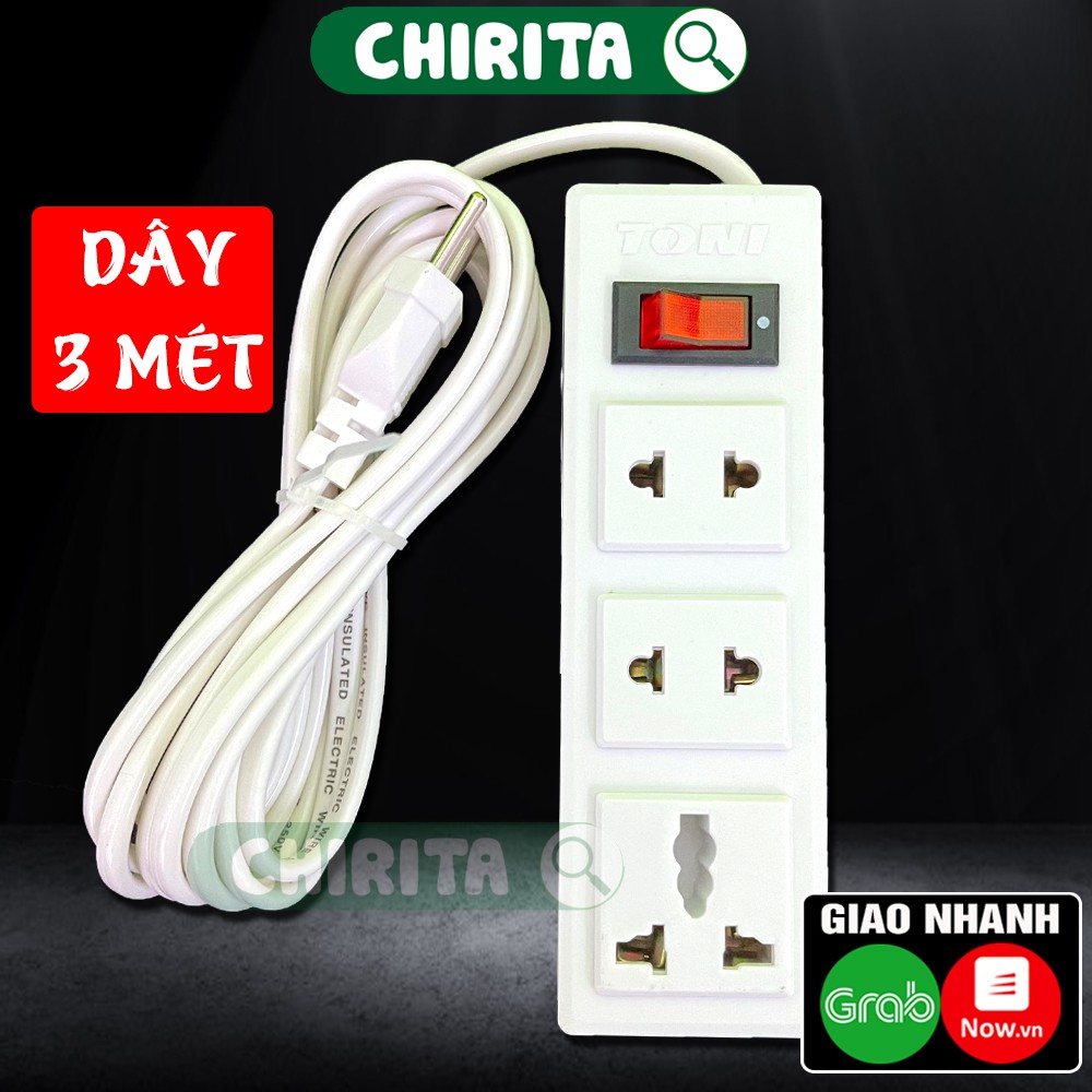 (3M3P) Ổ Cắm Điện Đa Năng 3 MÉT 3 PHÍCH Cao Cấp - Phích Cắm Điện Thông Minh Có Công Tắc Chống Giật CHIRITA