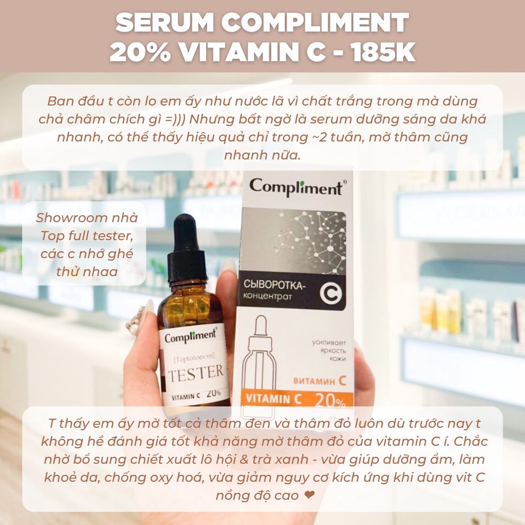 Serum Compliment 20% Vitamin C dưỡng trắng, mờ thâm, căng bóng da - 27ml | BigBuy360 - bigbuy360.vn