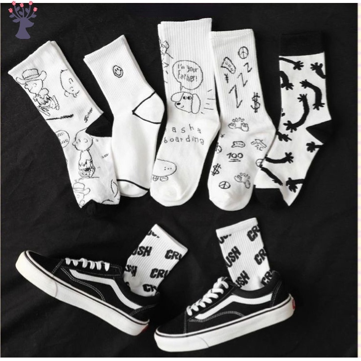 Vớ cotton Cổ Cao In Họa Tiết Hoạt Hình Dễ Thương Phong Cách Hàn Quốc Cho Nam Và Nữ