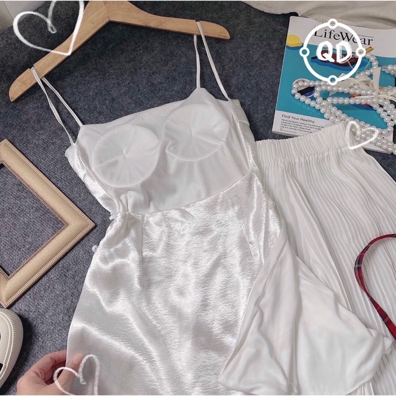 set áo lụa hở lưng quần dập ly ống suông sang chảnh - hình thật - carotshop