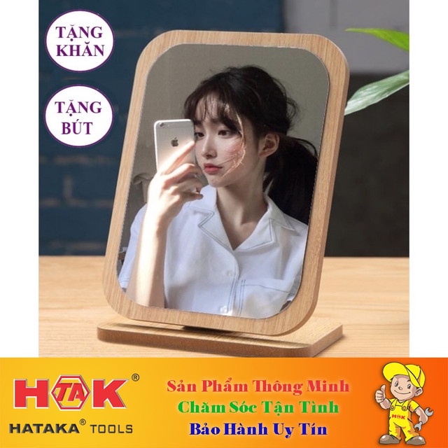 Combo Gương Soi Khung Gỗ Hàn Quốc Để Bàn Trang Điểm S2 - Trang Trí Phòng Ngủ