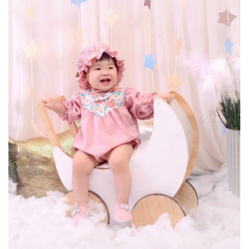 Body mũ hồng 3 chi tiết bé gái 3 - 12kg