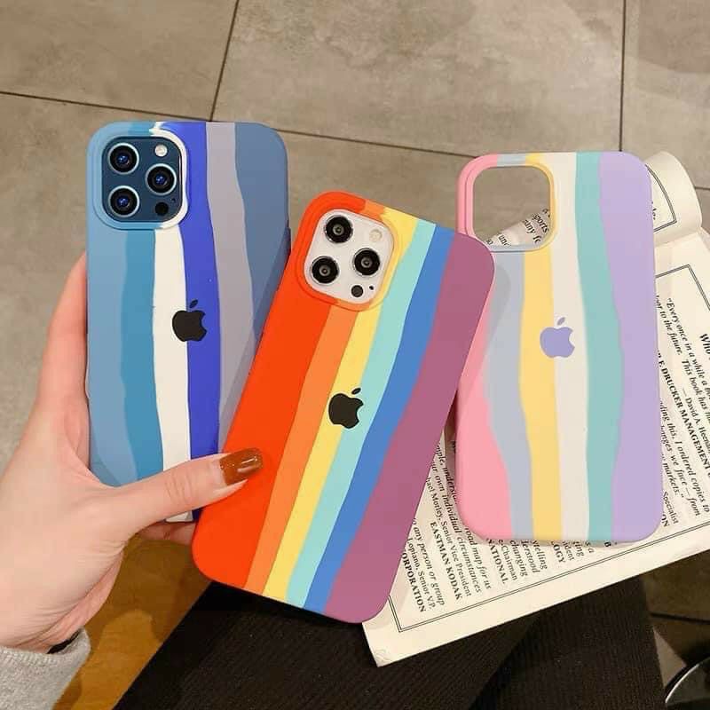 Ốp chống bẩn logo táo cầu vồng full viền iphone 6/6s/6plus/7Plus/8Plus/X/Xs/Xs max/11/12 12 Pro Max siêu đẹp