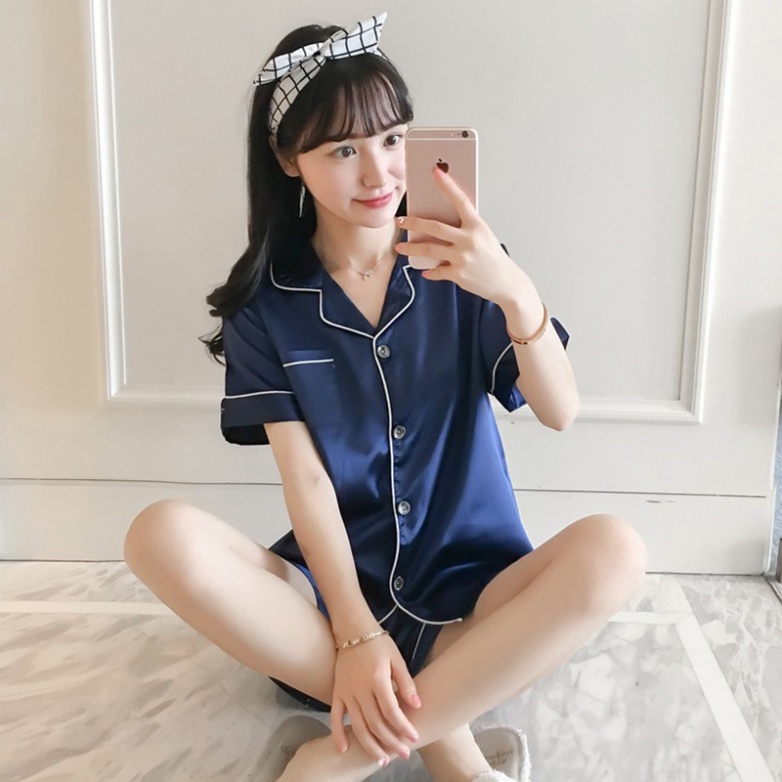 [FreeShip Giá Sập Sàn] Đồ Ngủ Nữ pijama Cộc Tay Lụa Satin Thoải Mái Trơn Bo Viền Cao Cấp Chất Bao Đẹp Mềm, Mịn .