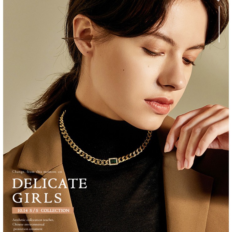 Dây chuyền titan kiểu xích 10ly mặt vuông đính đá xanh siêu đẹp, bền màu, hợp thời trang