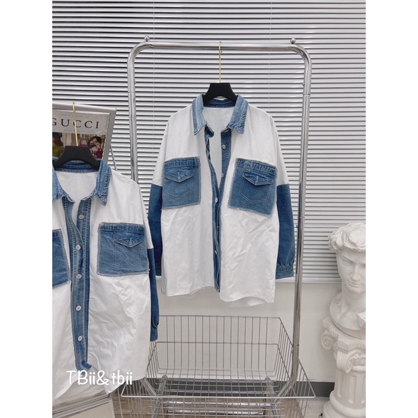 Áo sơ mi nữ, áo sơ mi pha bò hàng QCL1