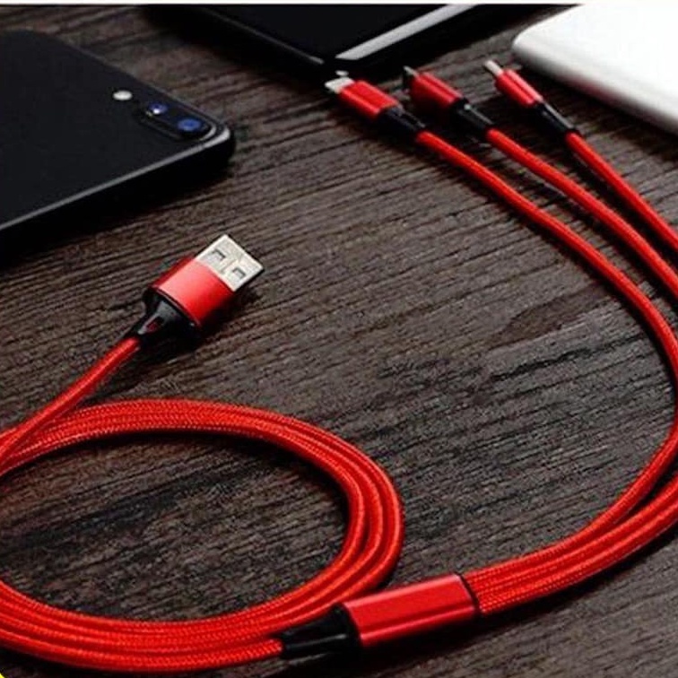 DÂY SẠC, CÁP SẠC ĐIỆN THOẠI BỌC DÙ 3 ĐẦU TIỆN DỤNG