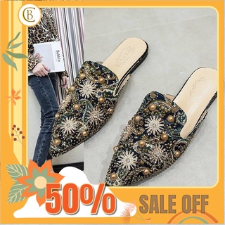 (Hàng Order) Giày sục nữ đính đá họa tiết sang chảnh
