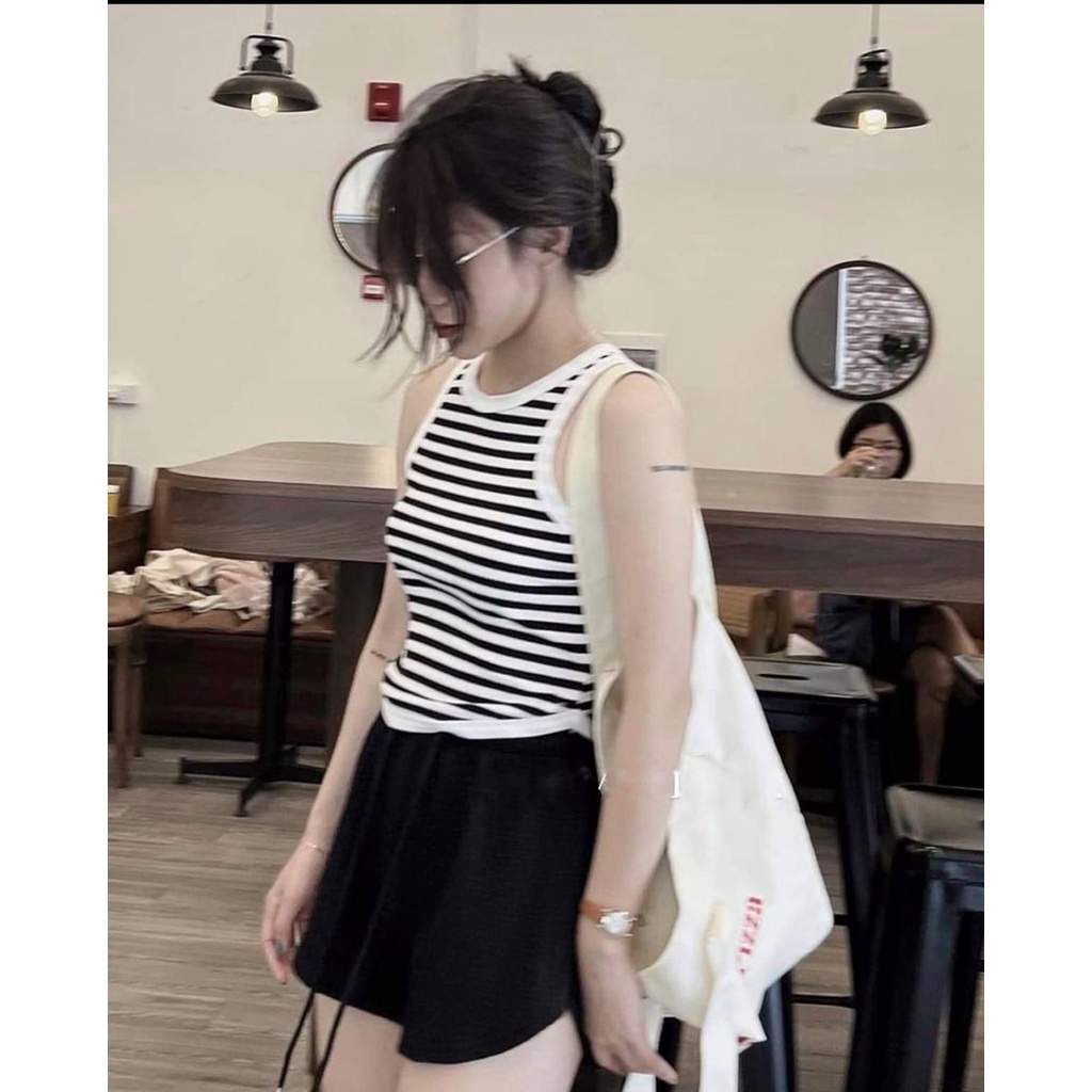 Áo Tank 3 Lỗ  Kẻ May Viền Chất Liệu Xốp Freeship Áo 3 lỗ 2 màu Đen Trắng