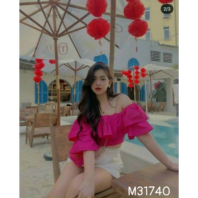 áo trễ vai bèo tay phồng croptop dễ thương