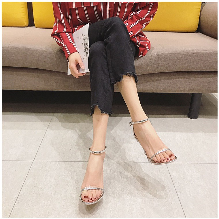 Dép cao gót gót nhọn 8cm siêu sang. Giày Sandal nữ cao gót quai hậu.