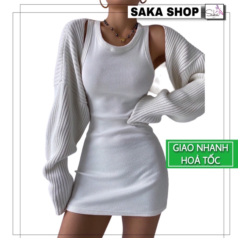 Đầm ôm body nữ ba lỗ cơ bản hai màu trắng đen vải dày