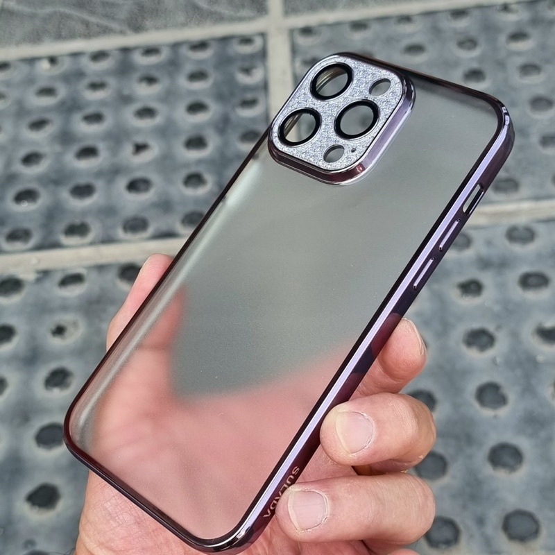 Ốp lưng Sualada họa tiết camera đính đá cho iPhone 14 Pro Max, 14 Plus, 14 Pro, 14 lưng nhám viền màu sang trọng