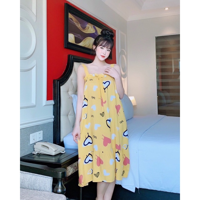 Đầm bầu ngủ 2 dây lanh cao cấp thời trang