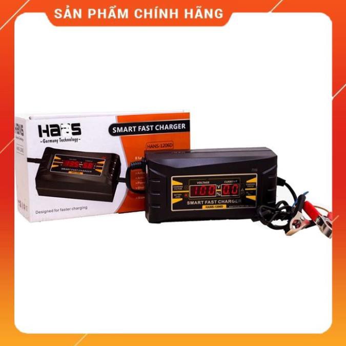 Hàng cao cấp Bộ sạc nhanh acquy thông minh tự động 1206D. báo %, dòng sạc, điện áp, đầy tự ngắt.