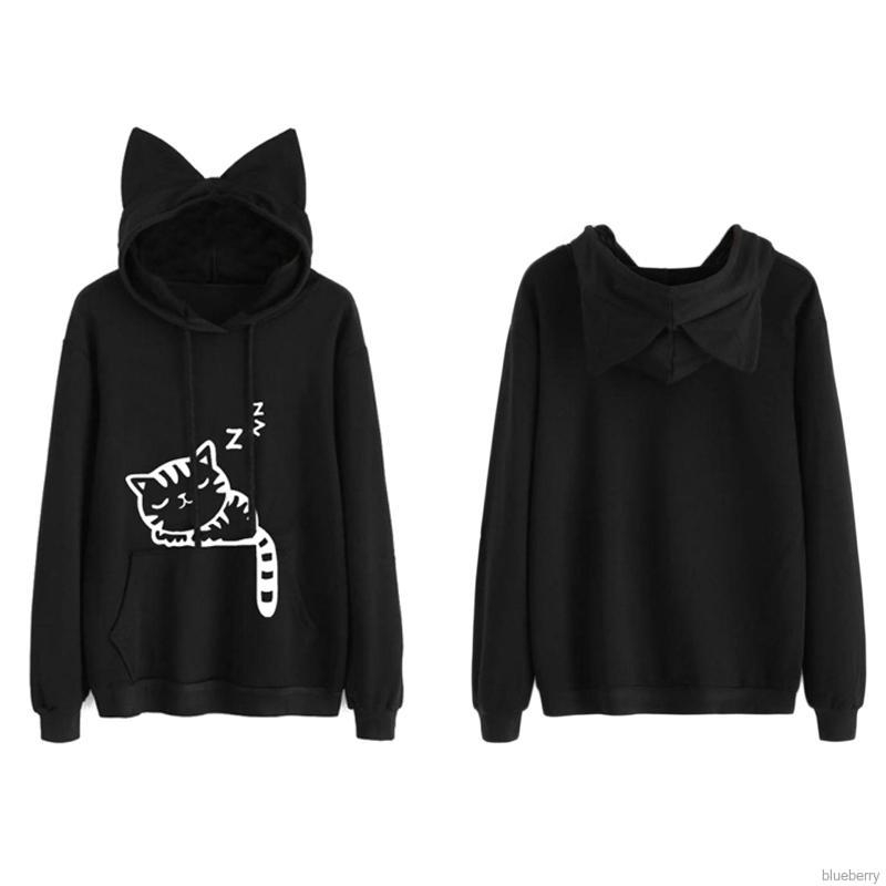 Áo hoodie tai mèo in hình mèo dễ thương thời trang thu đông cho nữ