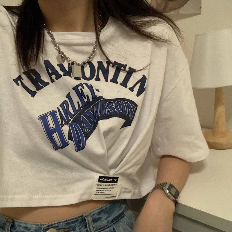 Áo Thun Tay Ngắn Dáng Rộng Họa Tiết Bất Đối Xứng Trẻ Trung