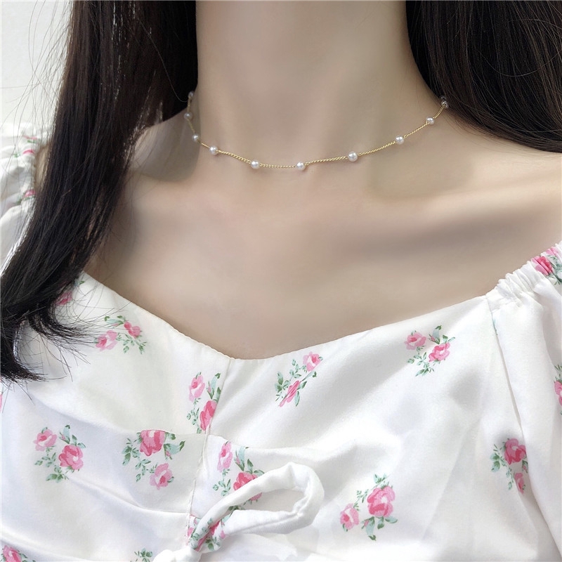 SUXI Vòng choker đính ngọc trai xinh xắn thời trang Hàn Quốc