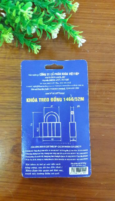 Ổ khóa Việt- Tiệp 1466/52M/ Ổ khóa cửa/ Khóa treo đồng 1466/52M (khóa cao 7p)