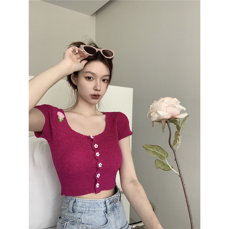 Áo Cardigan Ngắn Tay Cổ Vuông Phong Cách Hàn Quốc Thời Trang Cho Nữ