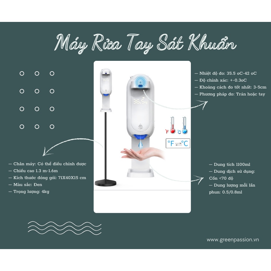 Máy rửa tay sát khuẩn và đo thân nhiệt L5Plus (bao gồm chân đế)