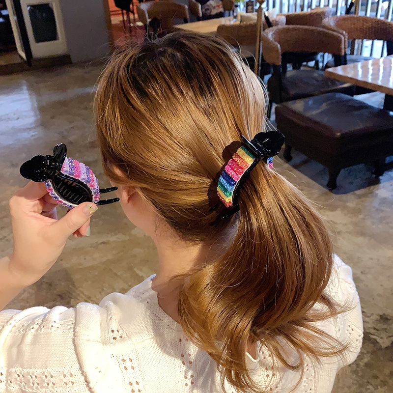 Kẹp Tóc Đính Kim Sa Màu Tím Phong Cách Hàn Quốc Ngọt Ngào Cho Nữ