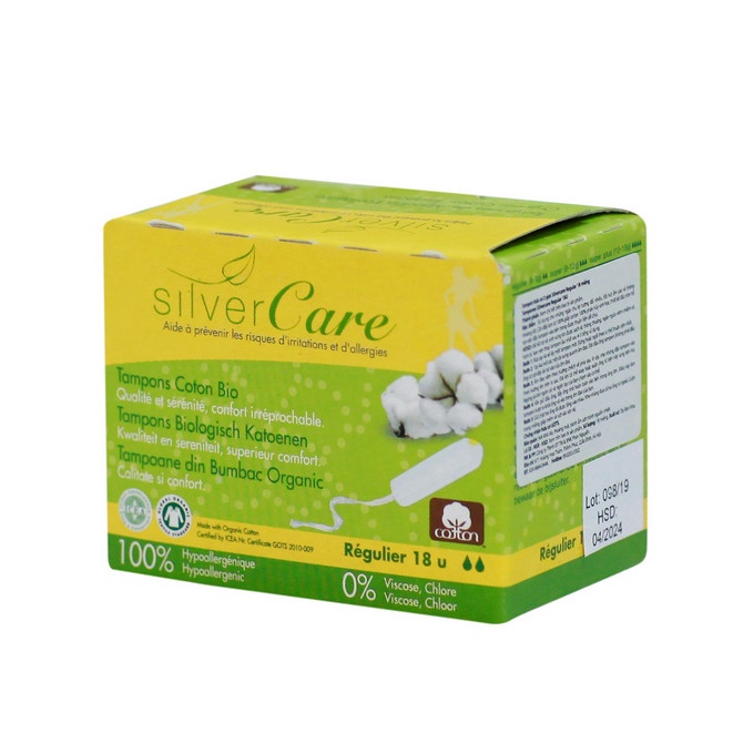 Tampon hữu cơ 2 giọt Silvercare Regular 18 miếng