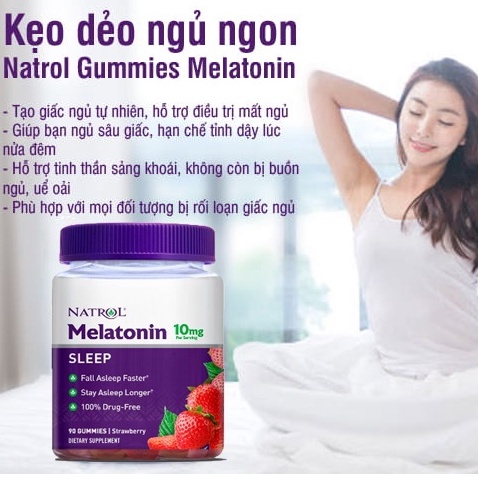 Kẹo Dẻo Ngủ Ngon Natrol Melatonin Sleep Gummies 5mg 10 mg 90v 140v 180v hàng Mỹ SeeMe beauty VC-011