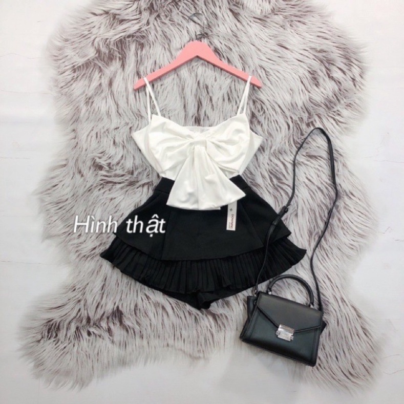 Chân váy dập ly tầng Quảng Châu, chân váy tầng xếp ly ngắn có túi - S0U