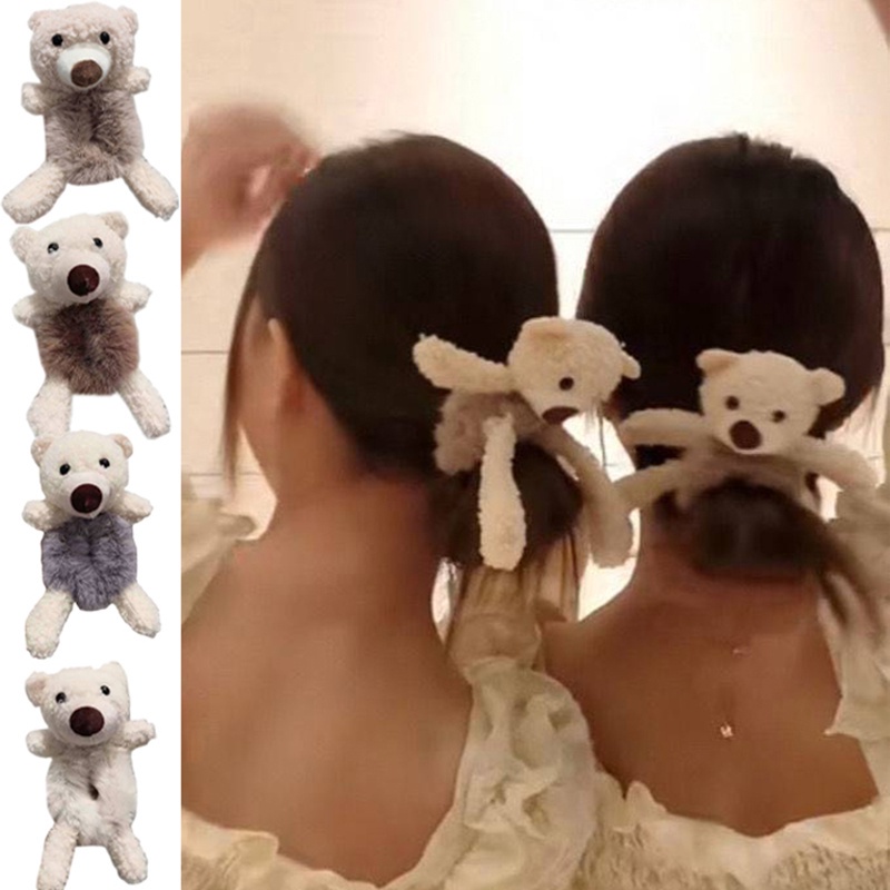 Dây Buộc Tóc Cao Su Co Giãn Hình Gấu Nhồi Bông Dễ Thương Thời Trang Cho Nữ