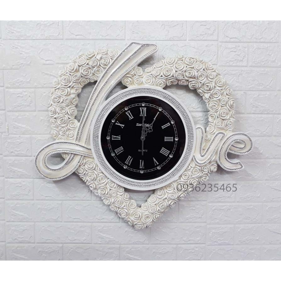 Đồng hồ treo tường trang trí cao cấp Trái Tim Trắng decor TTT kích thước 70x65 cm