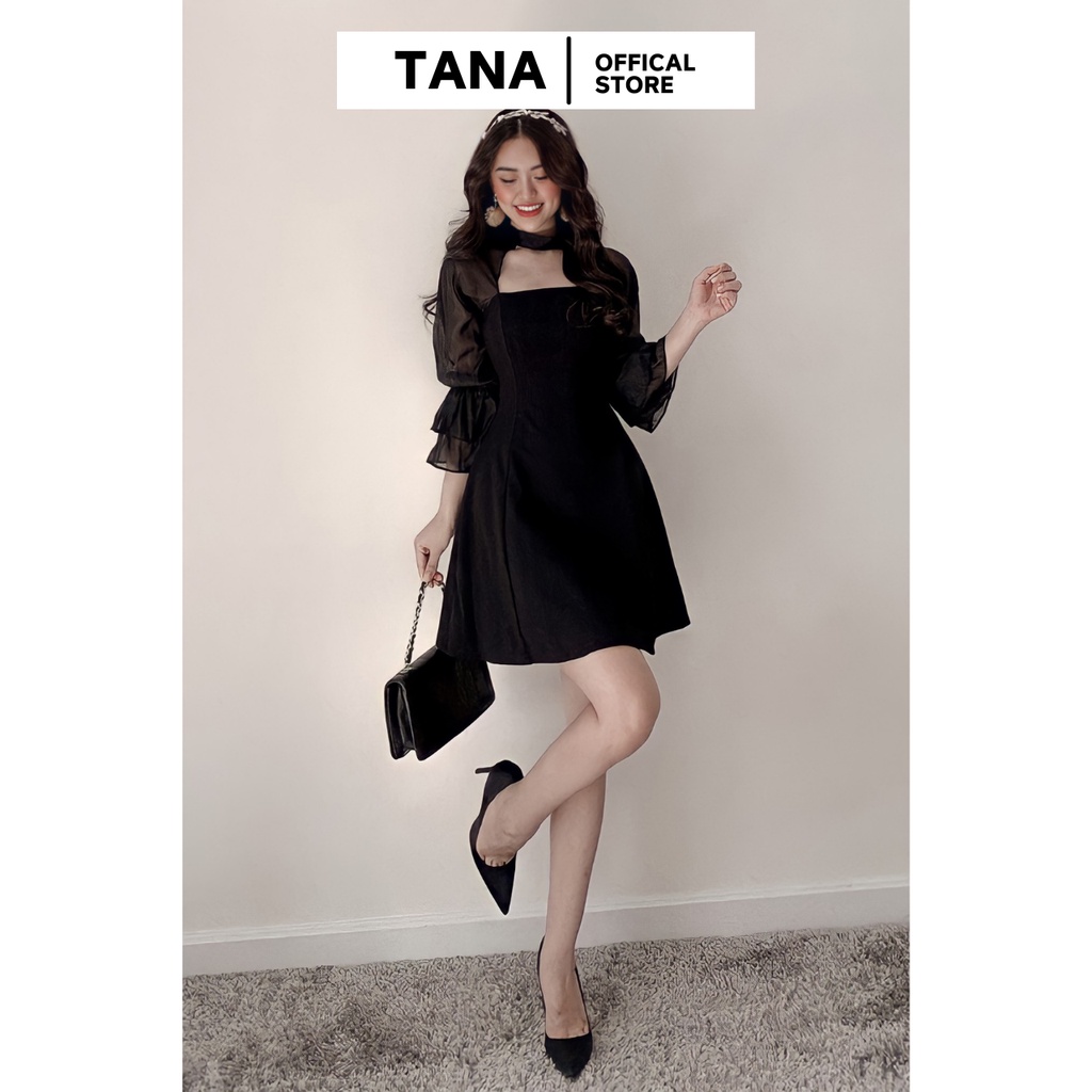 Váy đi tiệc váy tay xòe vải Cotton phối voan 2 màu Đen và Trắng TANA D0025 | BigBuy360 - bigbuy360.vn