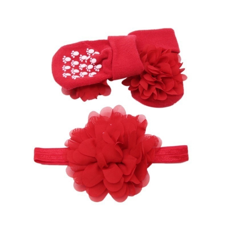 Set 1 đôi tất + 1 băng buộc tóc đính hoa đáng yêu cho bé gái