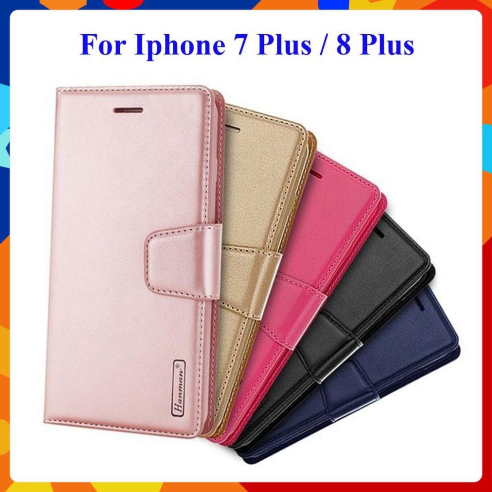 Bao da dạng ví iPhone 7 Plus/ 8 Plus (dùng chung) hiệu Hanman, ngăn đựng thẻ tiện lợi