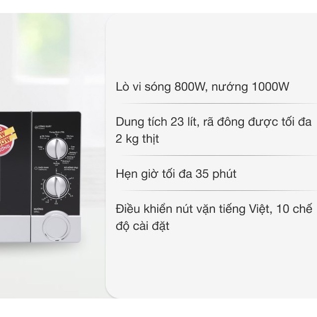 [Mã ELHADEV giảm 4% đơn 300K] Lò vi sóng cơ Sharp 23 lít có nướng viba 800W nướng 1000W núm xoay cơ - HAPOS