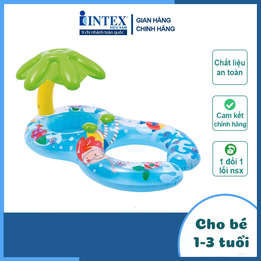 Phao bơi đôi xỏ chân mái che hình lá INTEX 56590, cho bé từ 1-3 tuổi, phao bơi chính hãng