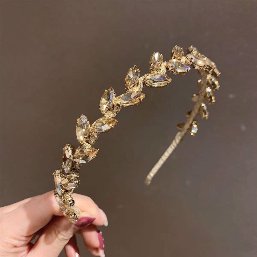 Băng Đô Cài Tóc Hình Lá Ô Liu Đính Kim Cương Pha Lê Thanh Lịch Thời Trang Phổ