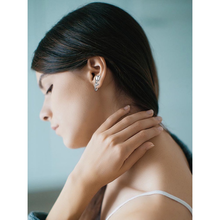 Đôi Khuyên Tai Hình Hoa Tulip Màu Bạc Phong Cách Pháp Cổ Điển Dành Cho Nữ